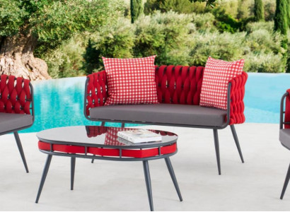 Red Garden Suite Luxury Seating Furniture Table Sofa Patio Couch 4 Pieces